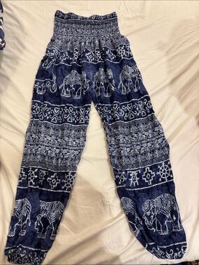Womens Navy Elephant Print Harem Pants